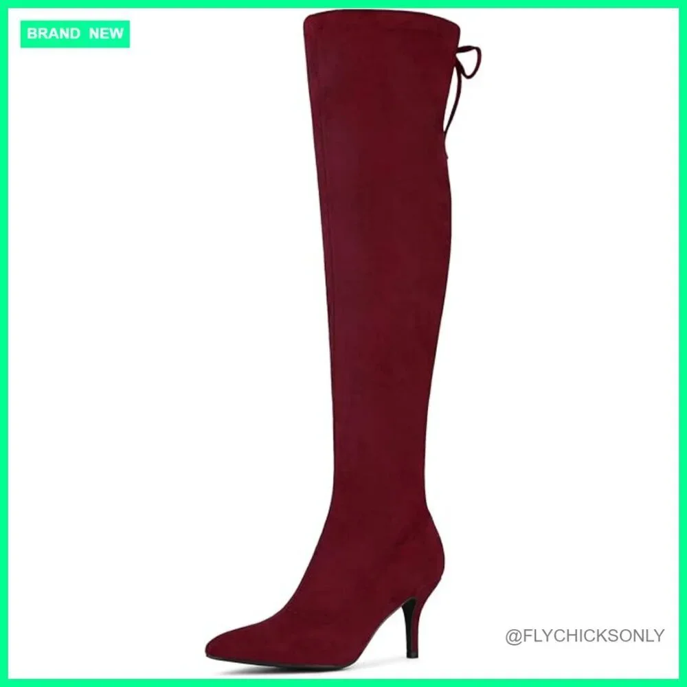 Faux Suede Over the Knee Boots with Chunky Block Heel and Side Zipper